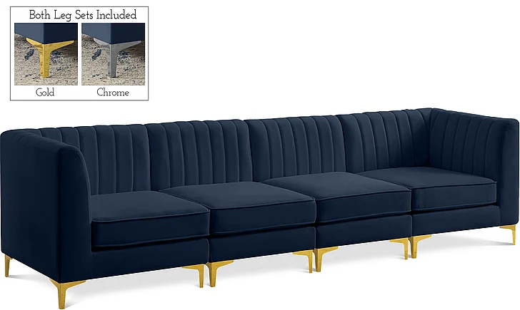 Meridian Alina Velvet Modular Sofa in Navy Velvet 604Navy-S119