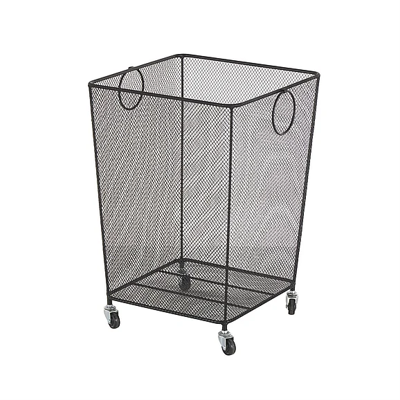 UMA Black Metal Square Mesh Wire Rolling Laundry Storage Cart with Ring Handles, 17 x 16 x 24 | 15005
