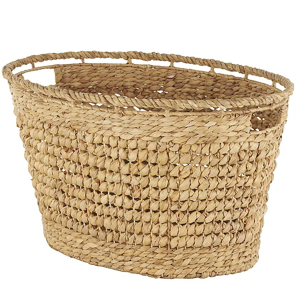 UMA Brown Seagrass Handmade Woven Oval Decorative and Functional Storage Basket with Elevated Rim and Slot Handles, 30 x 21 x 17 | 15009