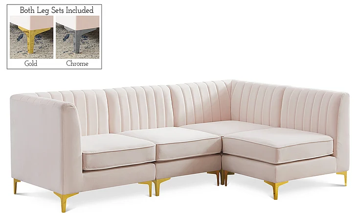 Meridian Alina Velvet Modular Sectional in Pink Velvet 604Pink-Sec4A