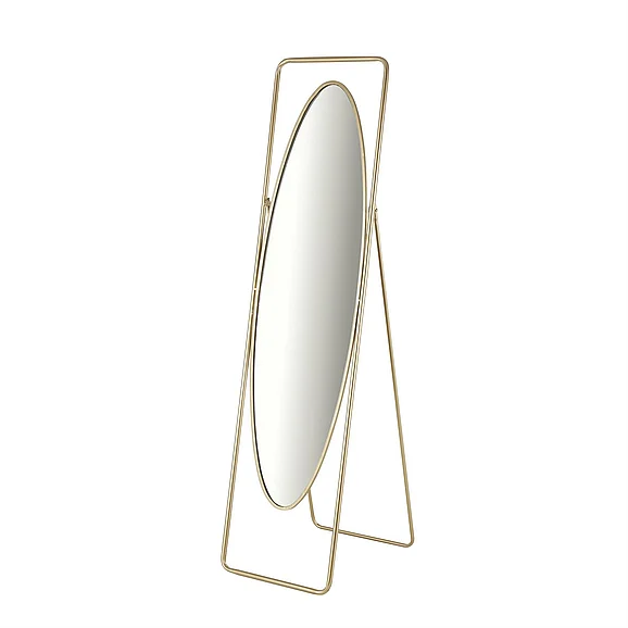 UMA Gold Metal Geometric Oval Room Floor Mirror with Rectangular Frame and Stand, 17" x 20" x 66" | 15016 CLOSEOUT