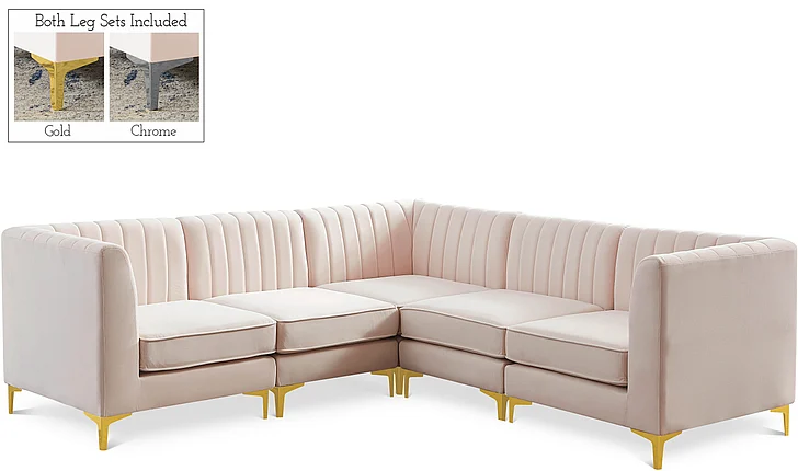 Meridian Alina Velvet Modular Sectional in Pink Velvet 604Pink-Sec5C