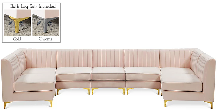 Meridian Alina Velvet Modular Sectional in Pink Velvet 604Pink-Sec7A