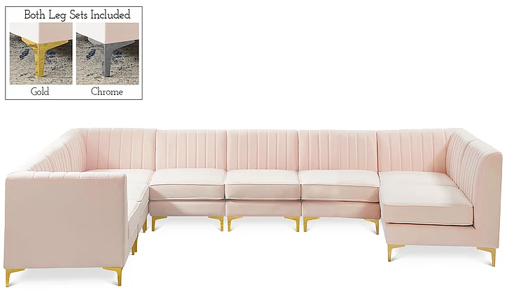 Meridian Alina Velvet Modular Sectional in Pink Velvet 604Pink-Sec8A