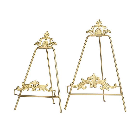 UMA Gold Metal Scroll Ornate Arabesque Display Easel, Set of 2 16, 14H | 15072