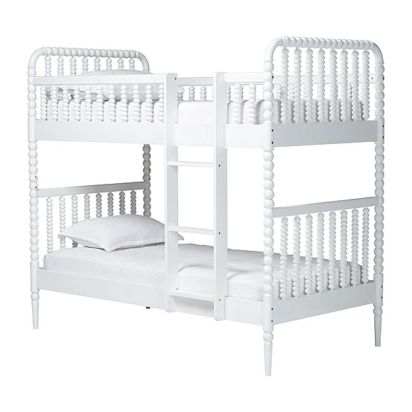 Baxton Studio Lucera Bobbin Twin Bunk Bed with Ladder, White 15080