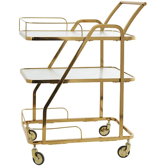 UMA Gold Metal Glass Shelf 3 Tier Bar Cart with Side Guards and Handle, 27" x 18" x 35" | 15081
