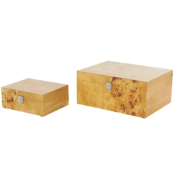 UMA Brown Wood Storage Decorative Box with Natural Wood Grains and Silver Latches, Set of 2 12, 8W | 15089