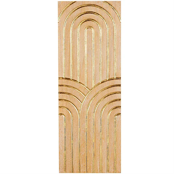 UMA Light Brown Wood Geometric Panel Home Wall Decor with Overlapping Gold Arches, 16" x 1" x 43" | 15096