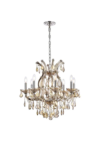 Elegant Maria Theresa 9 Light Golden Teak Chandelier Golden Teak (Smoky) Royal Cut Crystal 2800D26GT-GT/RC