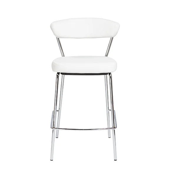 Euro Style Draco Counter Stool In White With Chrome Base Frame And Base (Set of 2) 15100WHT CLOSEOUT
