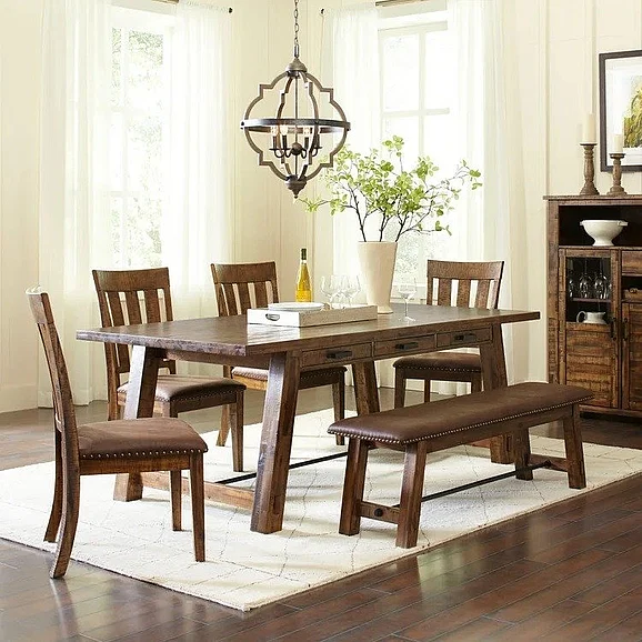 Jofran Cannon Valley 6pc Trestle Dining Room Set in Dark Brown