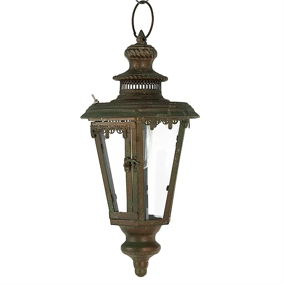 UMA Brown Metal Lighthouse Style Decorative Indoor Outdoor Candle Lantern with Ring Handle, 8 x 8 x 16 | 15121