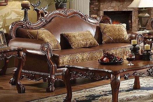 Acme Dresden Bycast Leather-Chenille Sofa in Cherry 15160