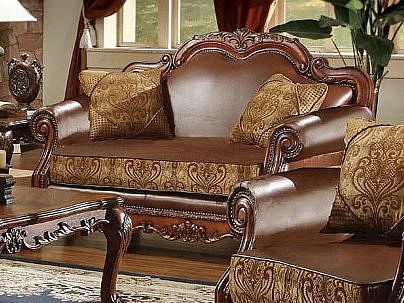 Acme Dresden Bycast Leather-Chenille Loveseat in Cherry 15161