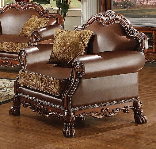 Acme Dresden Bycast Leather-Chenille Chair in Cherry 15162