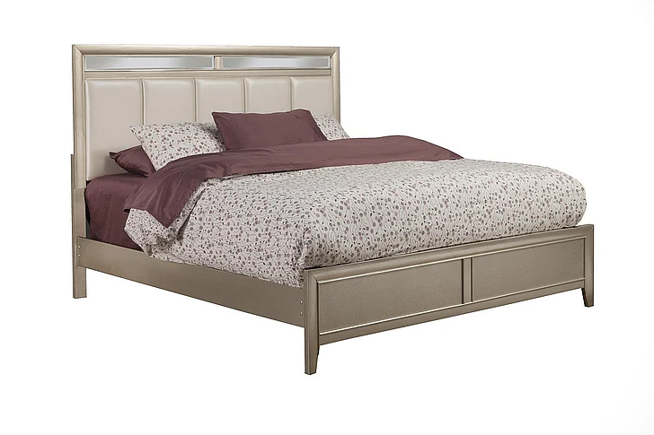 Alpine Furniture Silver Dreams Queen Panel Bed w/Upholstered Headboard in Silver 1519-01Q