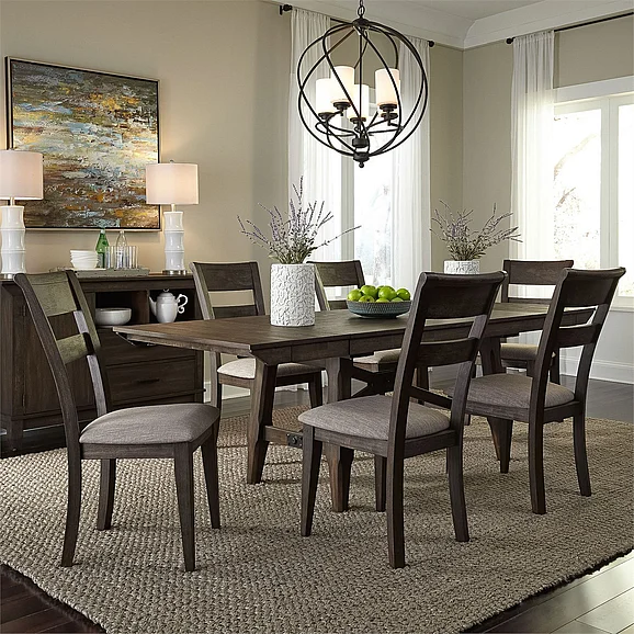 Liberty Furniture Double Bridge 7-Piece Trestle Table Set in Dark Chestnut