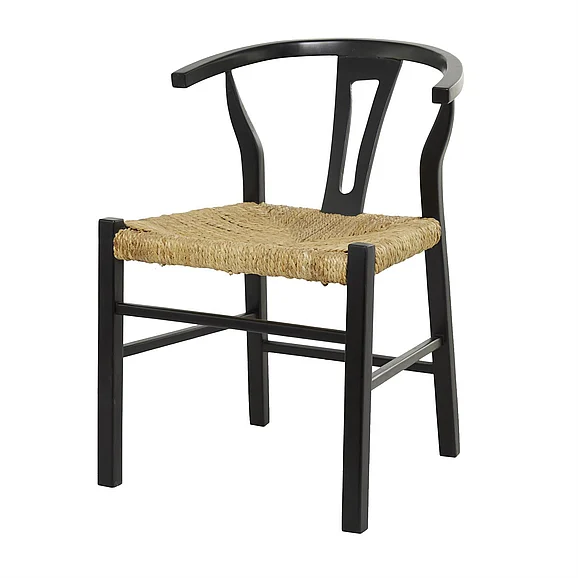 UMA Black Teak Wood Handmade Dining Chair with Woven Seagrass Seat, 20" x 21" x 29" | 152004 CLOSEOUT