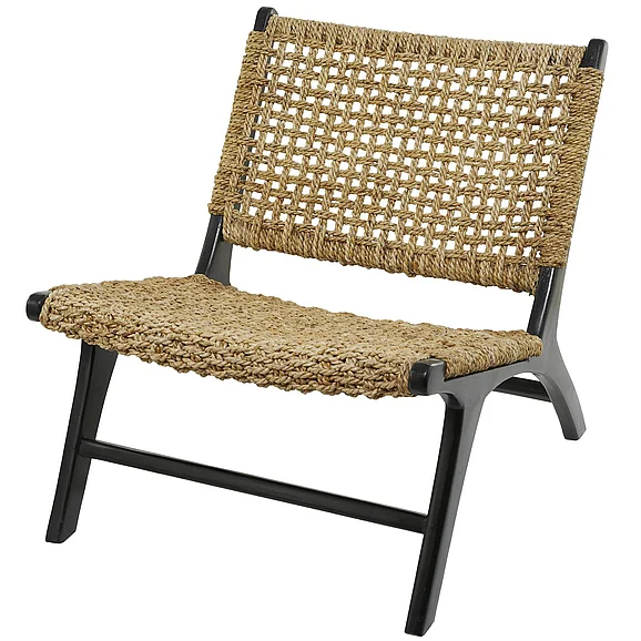 UMA Brown Teak Wood Handmade Woven Living Room Accent Chair with Woven Cane Seat, 25" x 29" x 28" | 152012 CLOSEOUT
