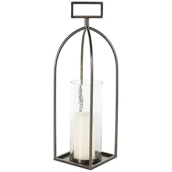 UMA Silver Metal Open Frame Indoor Outdoor Candle Lantern with Rectangle Handles, 6" x 6" x 20" | 15205 CLOSEOUT