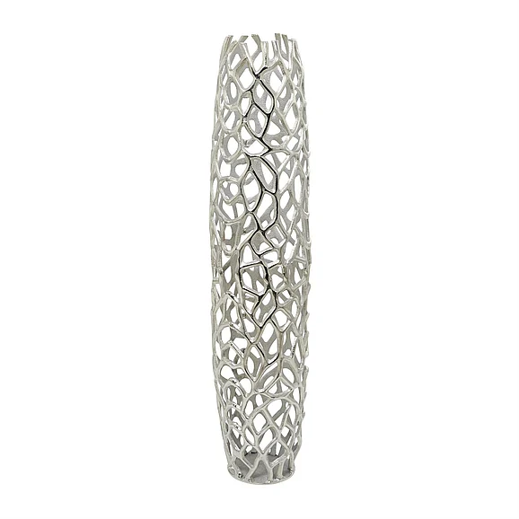 UMA Silver Aluminum Metal Coral Cutout Coral Decorative Vase, 10" x 10" x 40" | 15212
