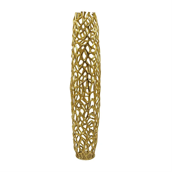 UMA Aluminum Metal Coral Cutout Tall Floor Decorative Vase in Gold 15215