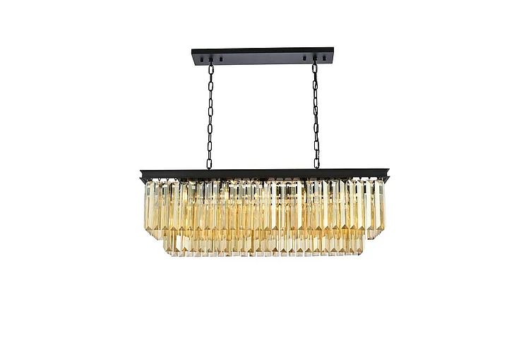 Elegant Sydney 12 Light Matte Black Chandelier Golden Teak (Smoky) Royal Cut Crystal 1232D40MB-GT/RC