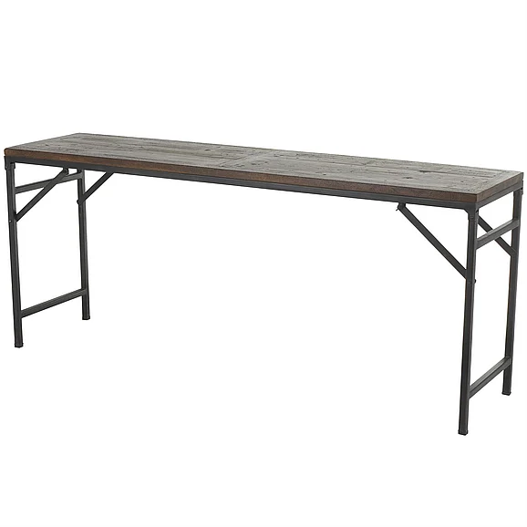 UMA Dark Brown Teak Wood Long Living Room Console Table with Black Metal Legs, 72" x 19" x 31" | 15335