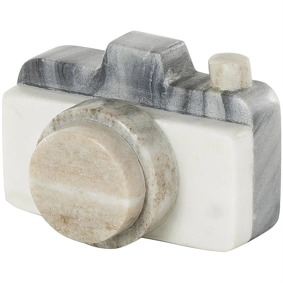 UMA White Marble Abstract Digital Camera Decorative Sculpture with Beige and Gray Accents, 5" x 3" x 3" | 15341