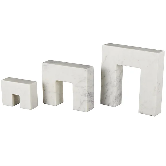 UMA White Marble Abstract Square Arch Decorative Sculpture with Varying Sizes, Set of 3 7,5,3H | 15358 CLOSEOUT