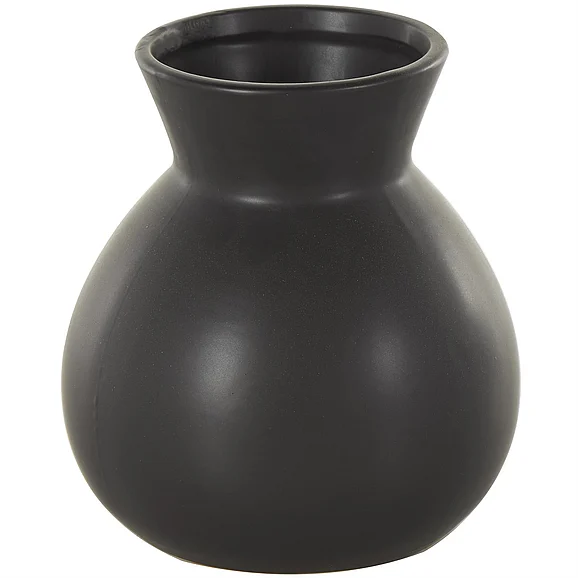UMA Black Ceramic Minimalistic Decorative Vase, 7" x 7" x 8" | 15386