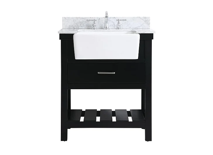 Elegant 30 In. Single Bathroom Vanity in Black with Backsplash VF60130BK-BS