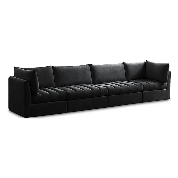 Meridian Jacob Velvet Modular Sofa in Black Velvet 649Black-S140
