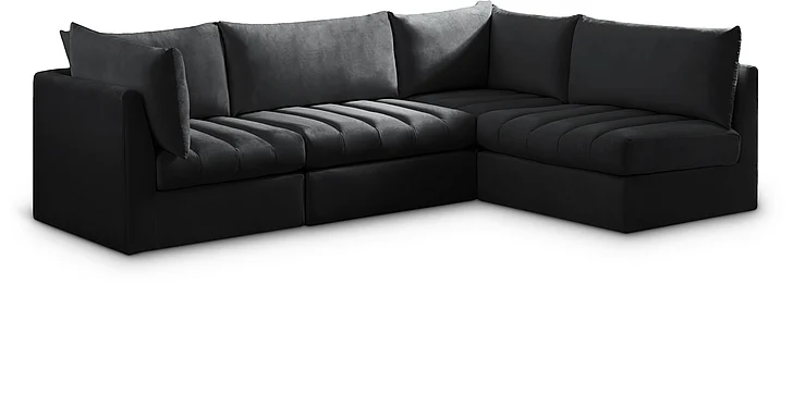 Meridian Jacob Velvet Modular Sectional in Black Velvet 649Black-Sec4A
