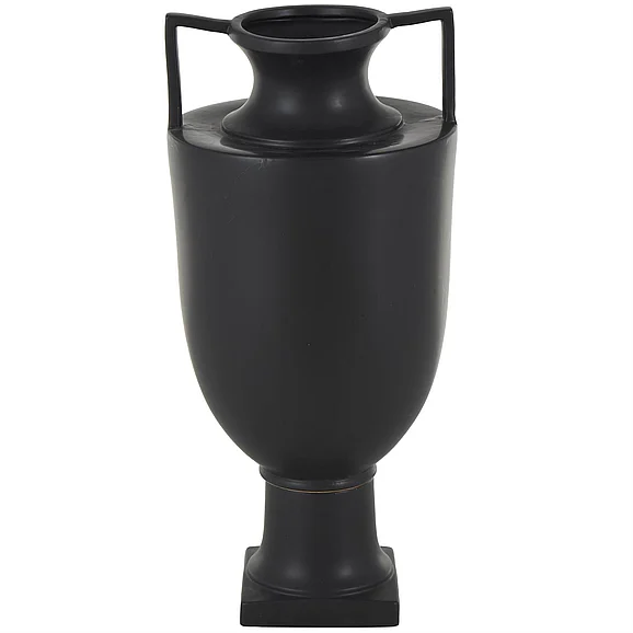 UMA Black Ceramic Fluted Urn Shaped Decorative Vase with Handles, 13" x 13" x 27" | 15475
