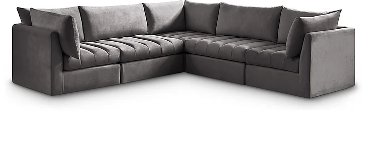 Meridian Jacob Velvet Modular Sectional in Grey Velvet 649Grey-Sec5C