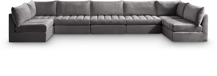 Meridian Jacob Velvet Modular Sectional in Grey Velvet 649Grey-Sec7C