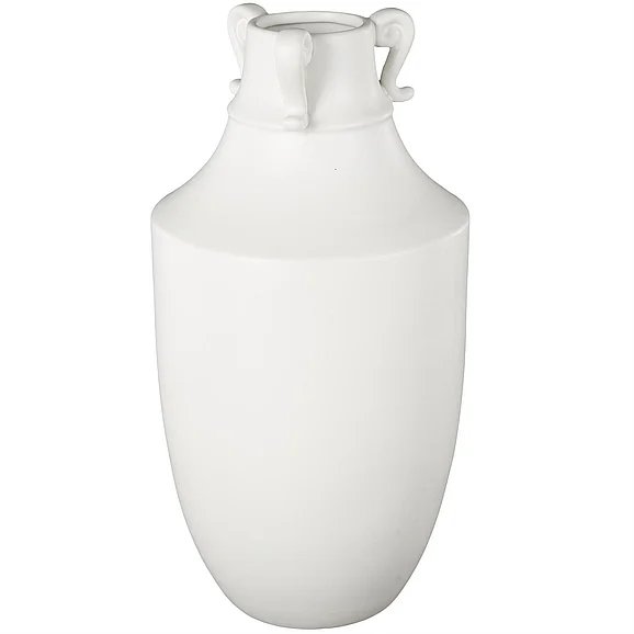 UMA White Ceramic Sleek Amphora Decorative Vase with Scroll Handles, 9" x 9" x 18" | 15622 CLOSEOUT