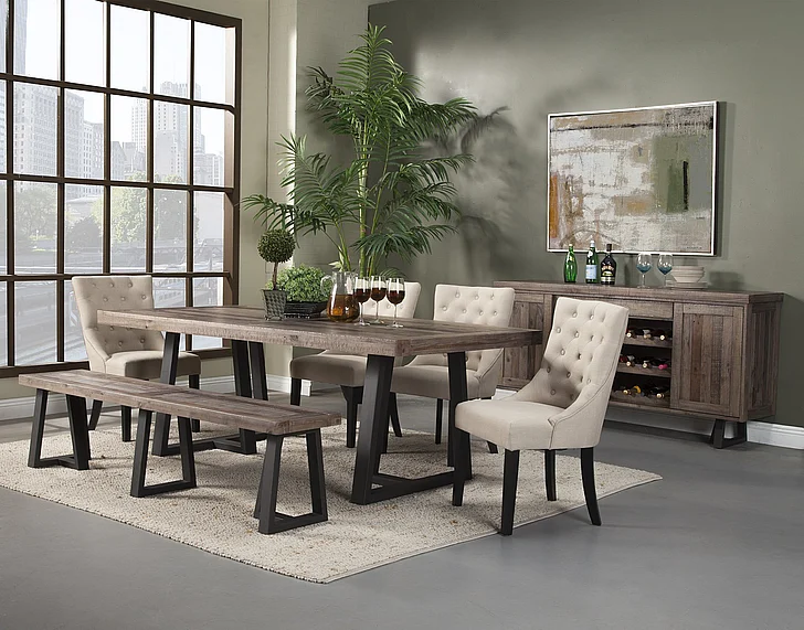 Alpine Furniture Prairie 7pc Rectangular Dining Set in Natural and Black