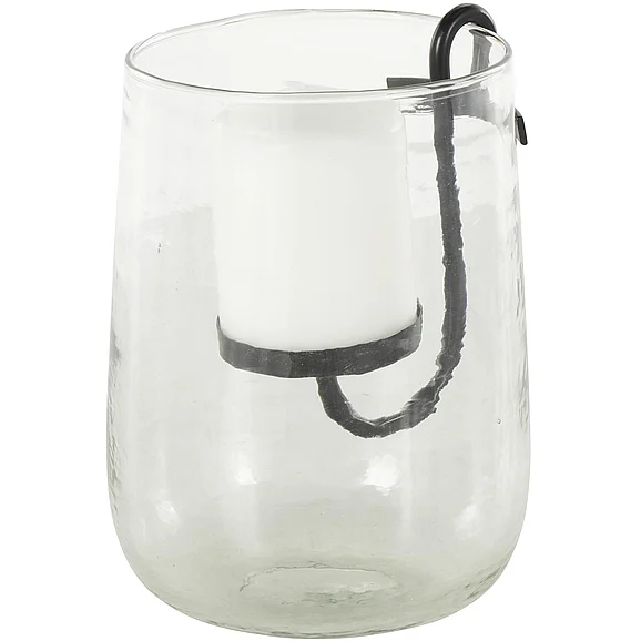 UMA Clear Glass Decorative Candle Holder with Black Metal Accents, 6 x 6 x 9 | 15704