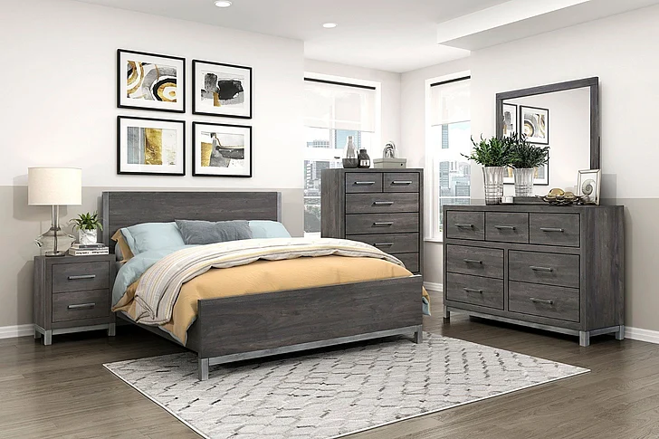 Homelegance Zephyr 2pc Panel Bedrooms Set in Brownish Gray and Antique Silver