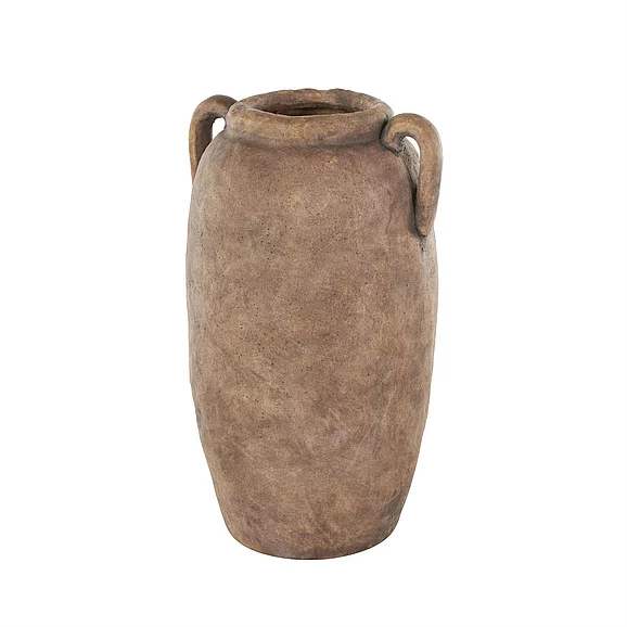 UMA Copper Ceramic Antique Style Textured Decorative Vase with Handles, 11" x 9" x 17" | 15820