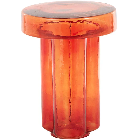 UMA Red Glass Modern Side End Accent Table with Cylinder Base, 15" x 15" x 21" | 15898