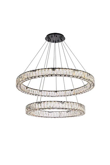 Elegant Monroe 36 In. Led Double Ring Chandelier in Black 3503G36BK