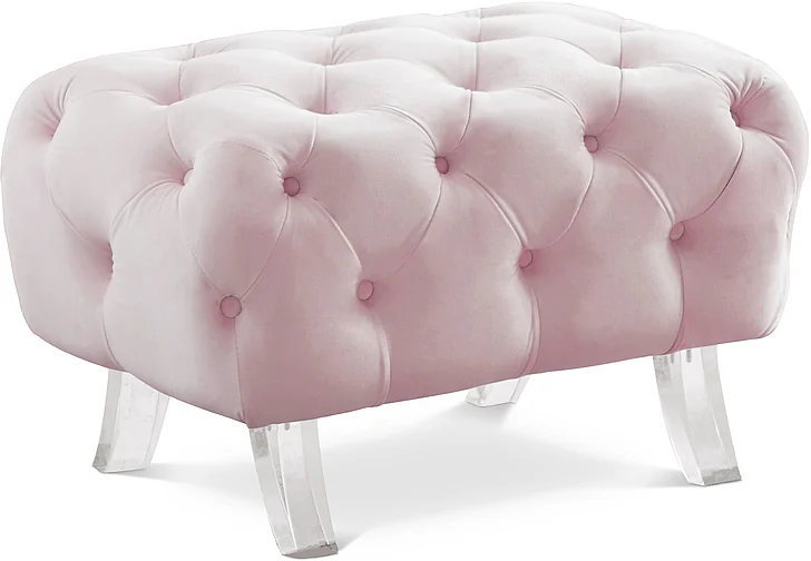 Meridian Crescent Velvet Ottoman in Pink Velvet 568Pink-Ott