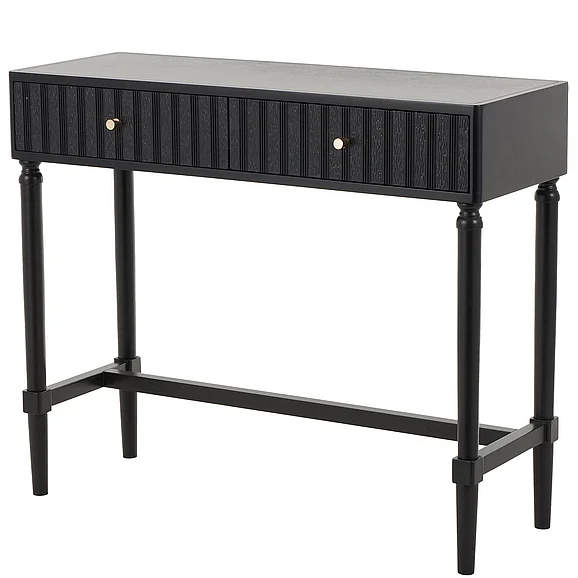 UMA Black Wood Handmade 2 Drawer Living Room Console Table with Gold Handles, 36 x 14 x 30 | 15965