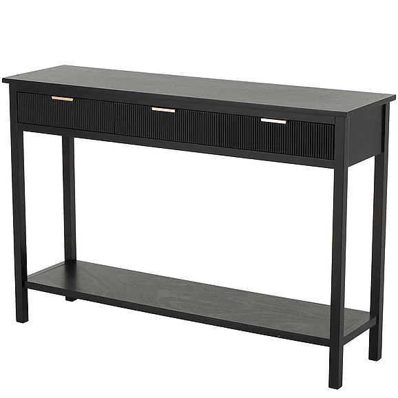 UMA Black Wooden Handmade 3 Drawers Living Room Console Table with Gold Handles, 47 x 13 x 32 | 15966