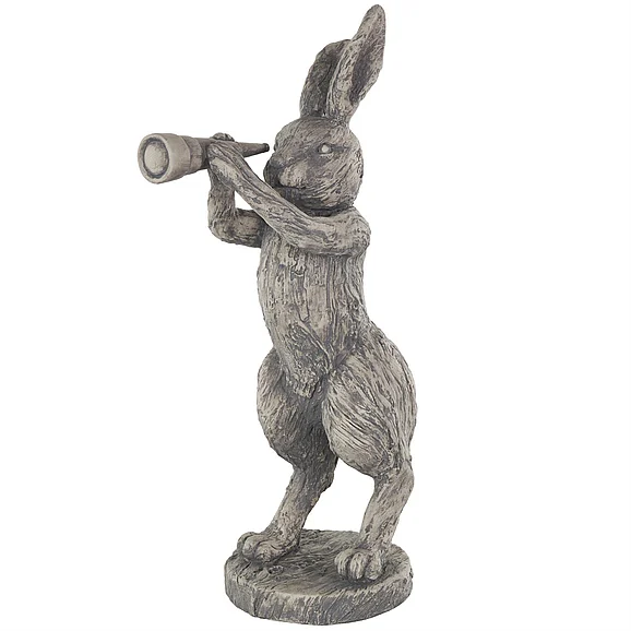 UMA Gray Polystone Rabbit Textured Decorative Sculpture with Telescope, 8 x 12 x 22 | 15987