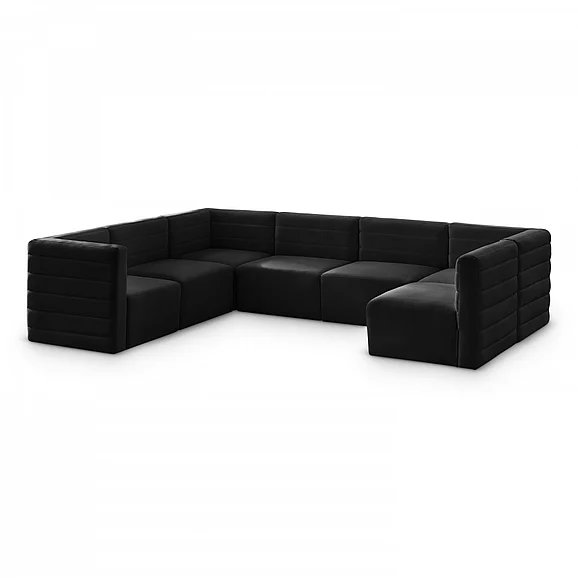 Meridian Quincy Velvet Modular Comfort Sectional in Black Velvet 677Black-Sec7A